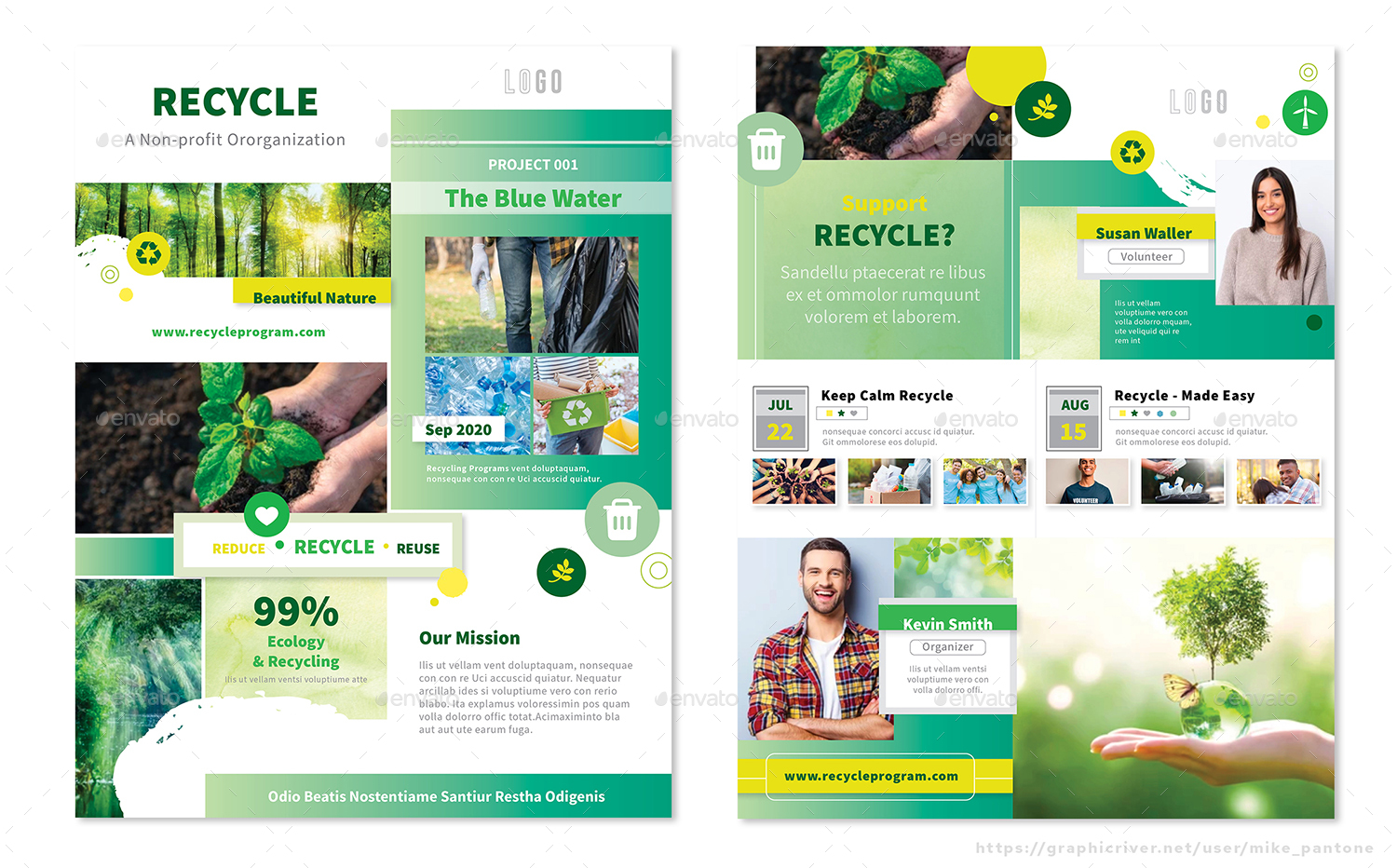Recycling Campaign Flyers 4 Options, Print Templates GraphicRiver